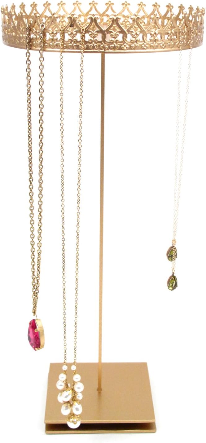 rotating circular 1 Tier necklace organizer stand, large crown - Gold