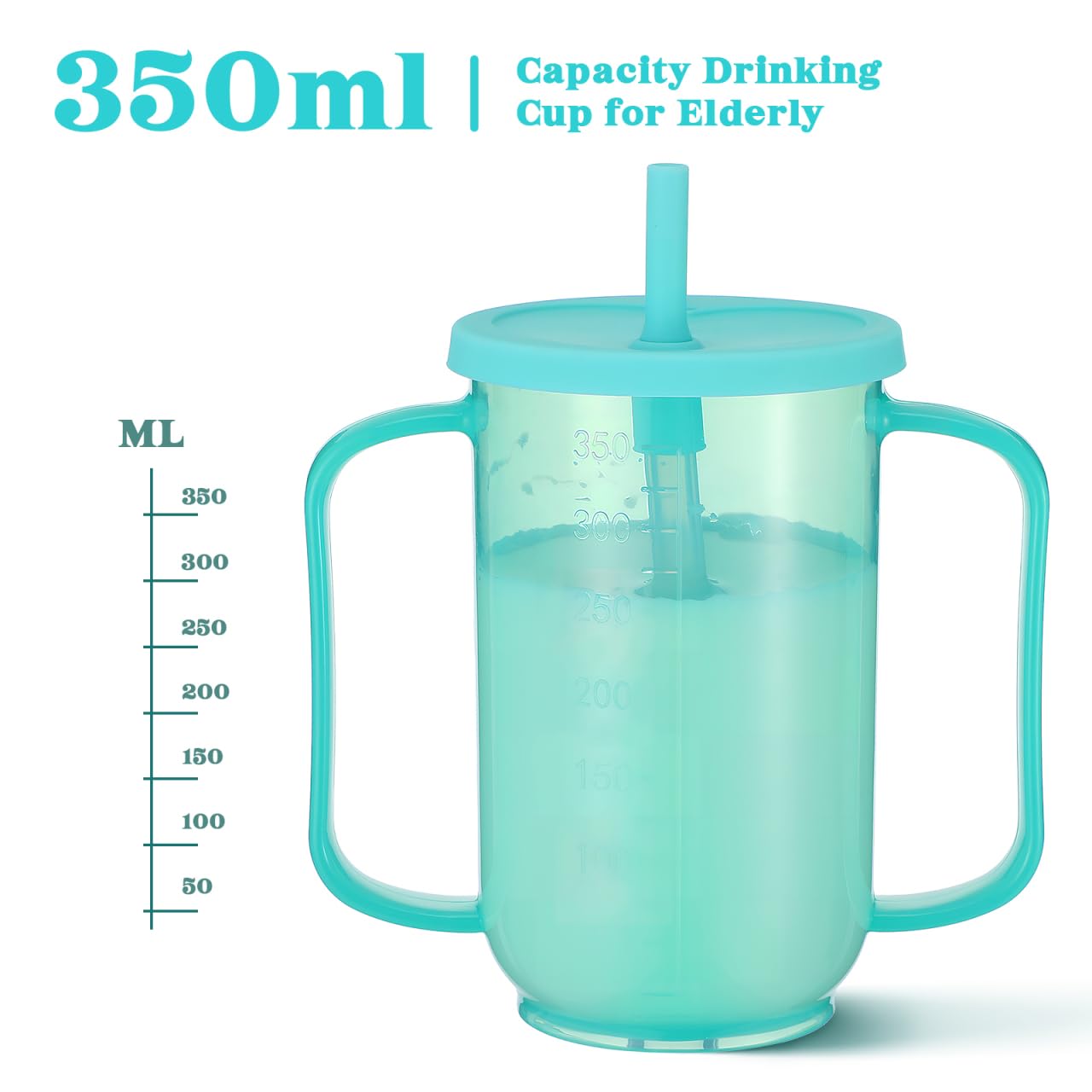 Baluue Tazza con becco per anziani, a prova di perdite, con manici, in silicone, per alimenti, a prova di perdite, con coperchio e 350 ml