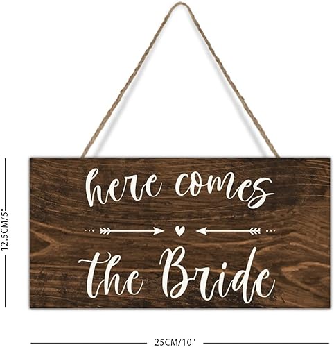 Miniatura 2 de Letrero de boda rústico con texto en inglés Here Comes The Bride, letrero de boda, letrero de madera para colgar en la despedida de soltera, regalo