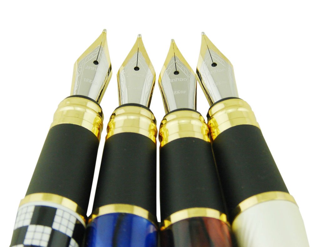 Jinhao 100 Füllfederhalter Set – Mittelgrünes Harzgehäuse & Goldenes Zierband – Inkl. Metall-Etui & Konverter