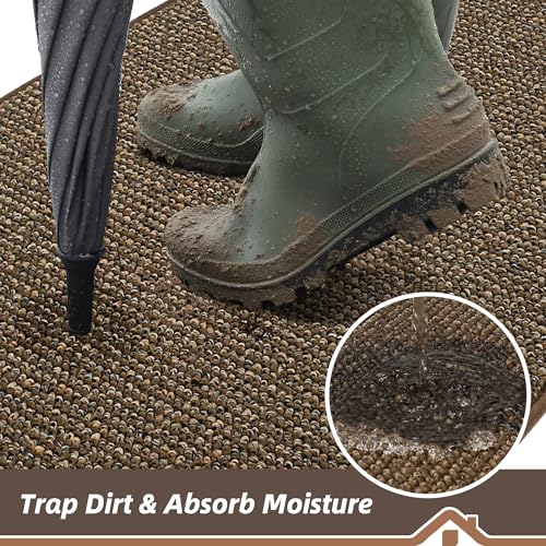 Image of BEQHAUSE Dirt Trapper Door Mat 32 inch x 48 inch, Non-Slip Washable Doormats Entrance Mat, Dirt Resistant and Absorbent Welcome Mat, Low Profile Floor Mats for Front Back Door and Entryway, Brown