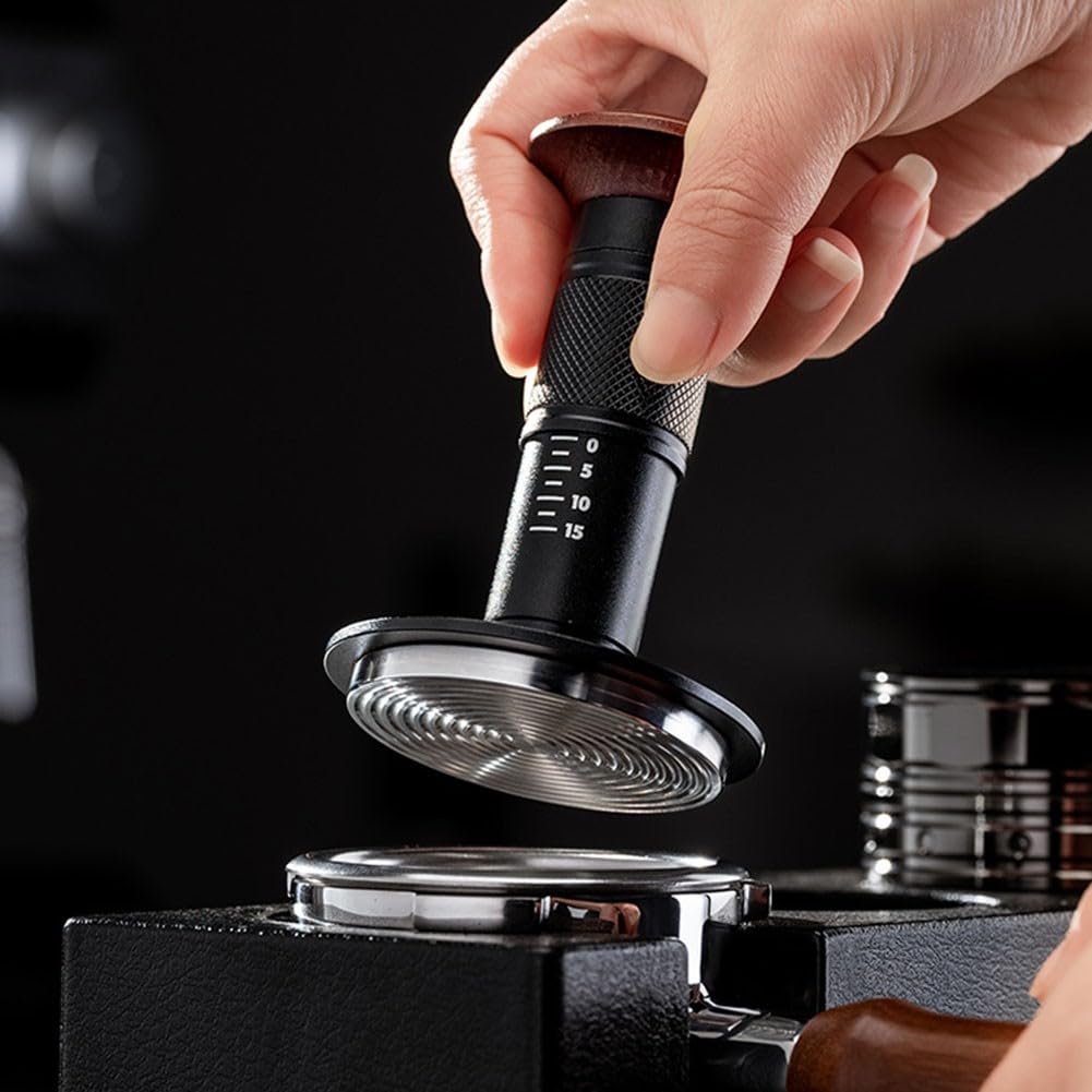 Prensador de espresso con mecanismo de resorte para una presión constante de 15 a 30 libras, base ondulada de 53 mm, para portafiltros de cocina de 51 mm, 53 mm, 58 mm