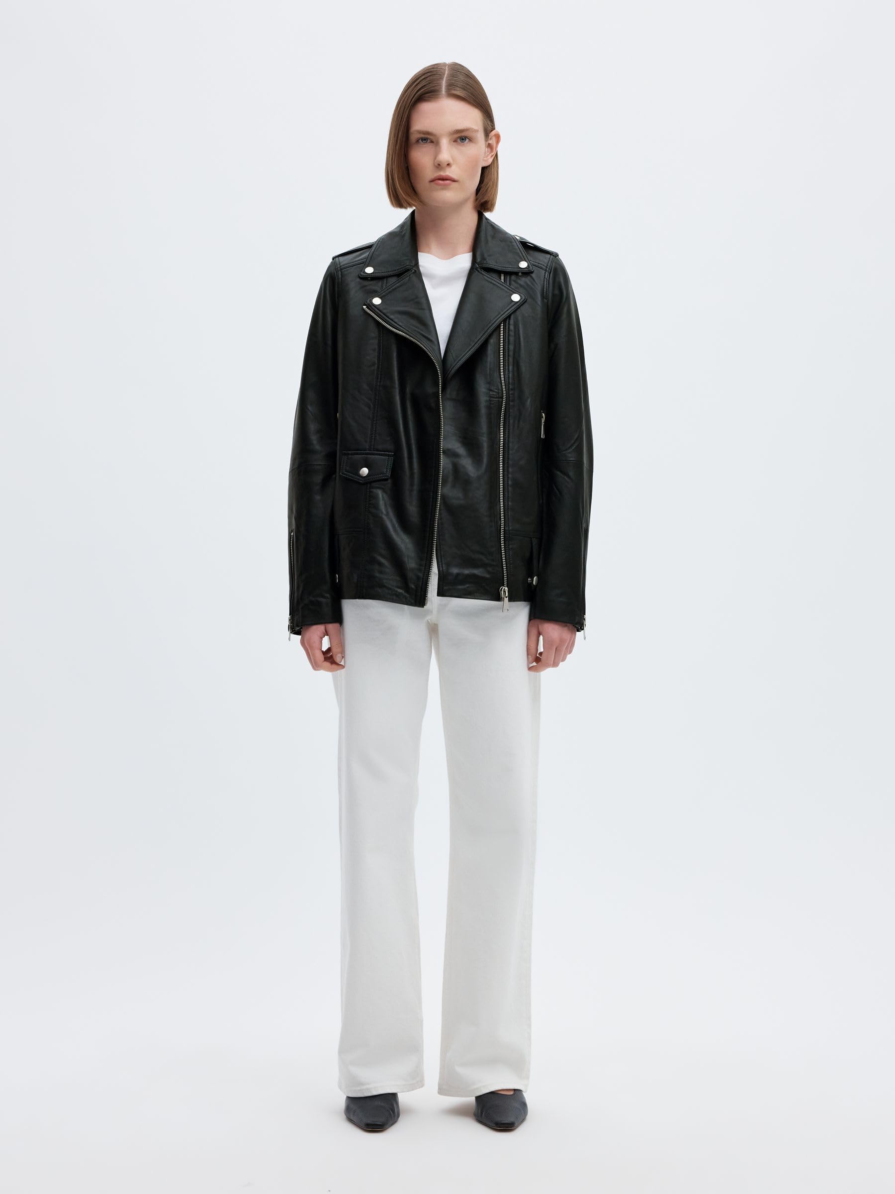 Selected damska kurtka skórzana Oversize, czarny, 40