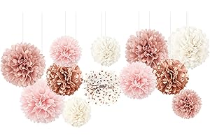 Rose Gold Tissue Pom Poms - 12" Elegant Decor for Weddings, Birthdays,...