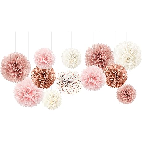 Rose Gold Tissue Pom Poms - 12" Elegant Decor for Weddings, Birthdays,...