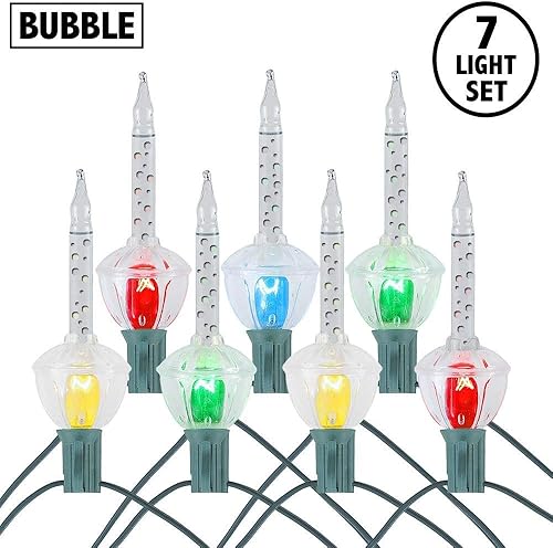 Miniatura 19 de Novelty Lights Juego de luces de burbujas tradicionales, 8 pies, 8 bombillas rojas/azul/naranja/verde con bases multicolores, bombillas E12/C7 de 5