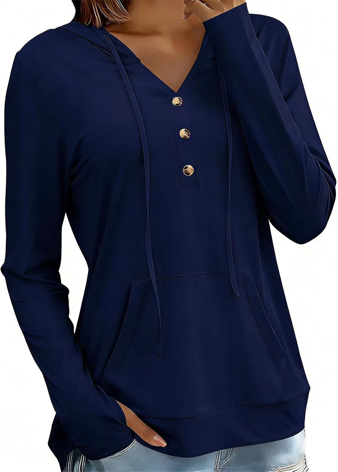 Workout Tops for Women V Neck Hooded Breathable Loose Fit Yoga T Shirts Long Sleeve Running Gym Athletic Tee Top