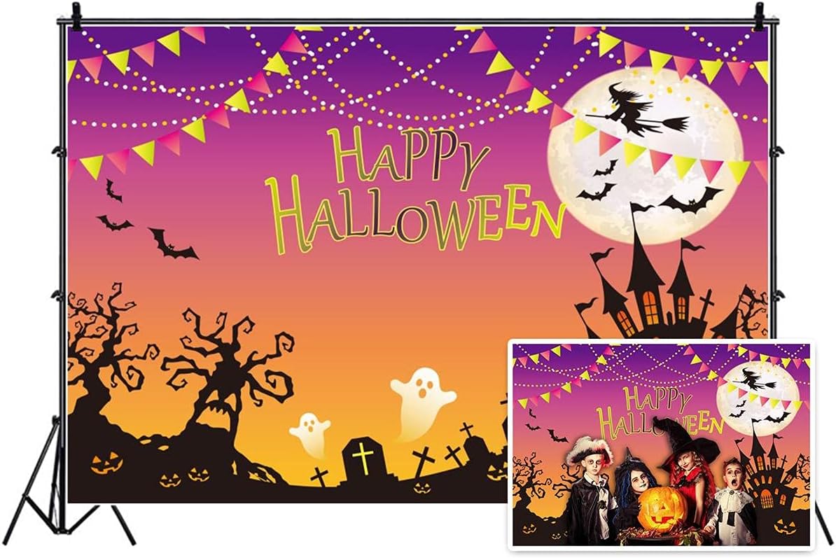 10 X 8 Ft Halloween Backdrop Castle Skull Graveyard Pumpkin Moon Night Background Horror Ghost Party Kids Halloween Party Decorations Photo Booth Ban