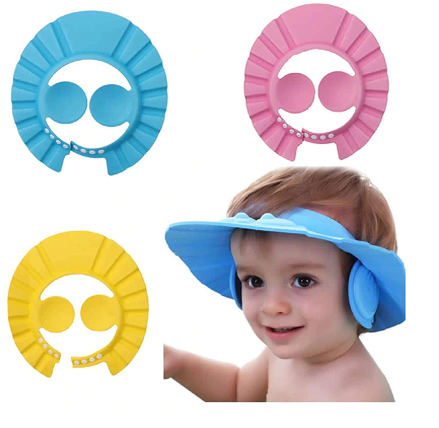Purvaa Collection djustable Safe Soft Bathing Baby Shower Cap Wash Hair For Children Baby Eye Ear Protector Adjustable Leaves Shape Bathing Shower Shampoo Cap Hat Baby Shower Caps (1)