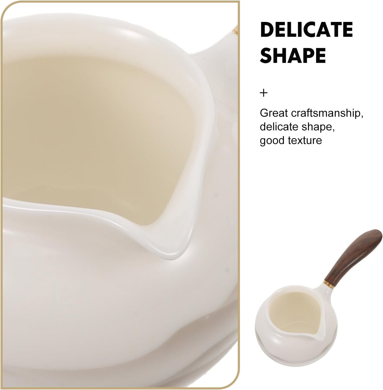 White Ceramic Gongfu Tea Pitcher with Wood Handle for Pouring