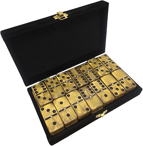 Domino Double 6 Gold Marbleized Jumbo Torneo Tamaño Profesional con Spinners en elegante estuche de terciopelo negro.