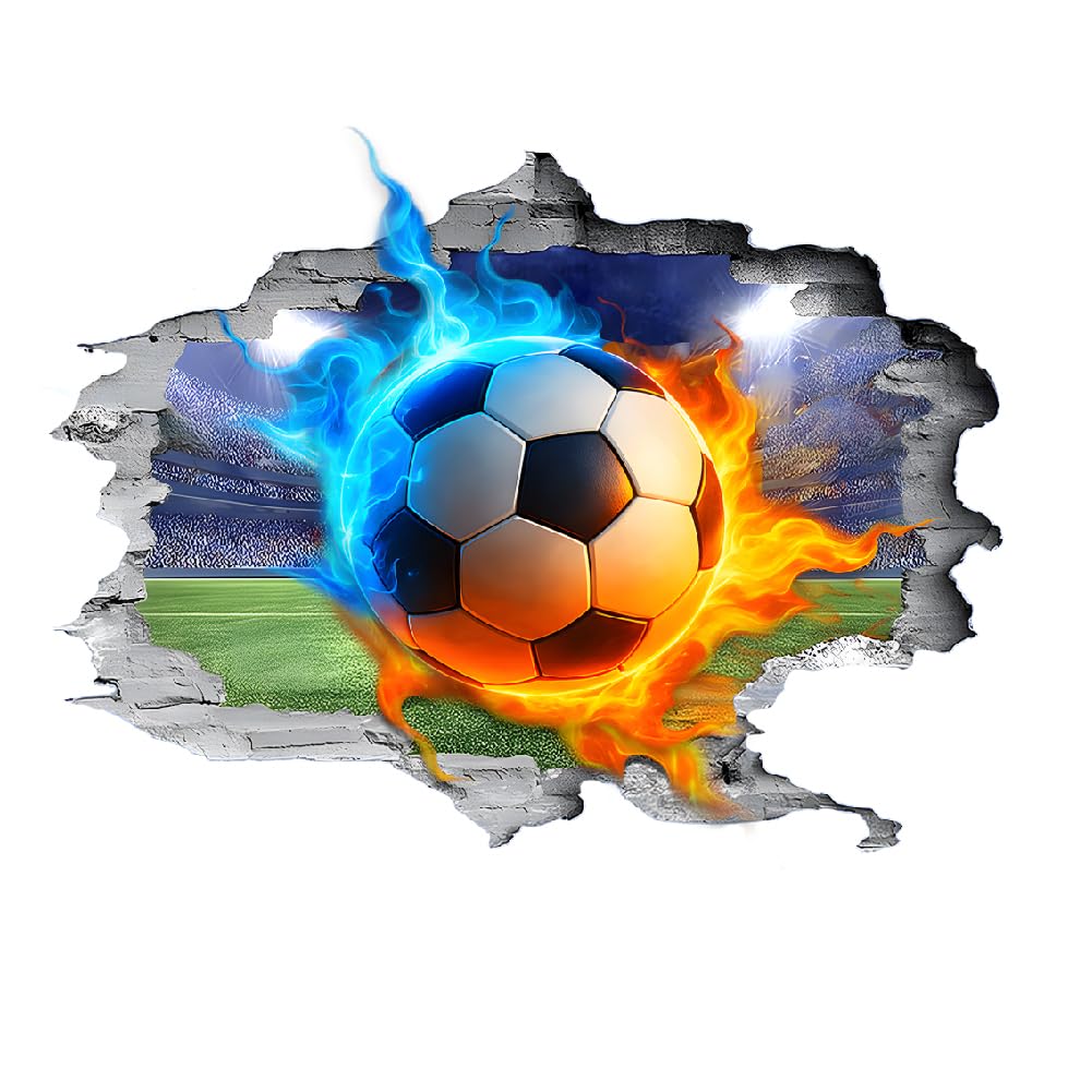 SUPERDANT 3D Soccer Wall Sticker Flame Football Wall Decals Breaking The Walls Peel and Stick Vinyl Art Mural for Boys Kids Teenager Room Playroom Home Livingroom Bedroom Nursery Decor - Image 3