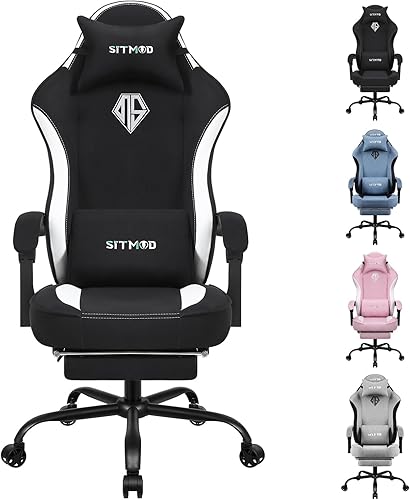 Miniatura 10 de Silla de videojuegos, sillas de videojuegos para adultos, silla de oficina de computadora de tela cómoda con cojín de resorte de bolsillo, silla