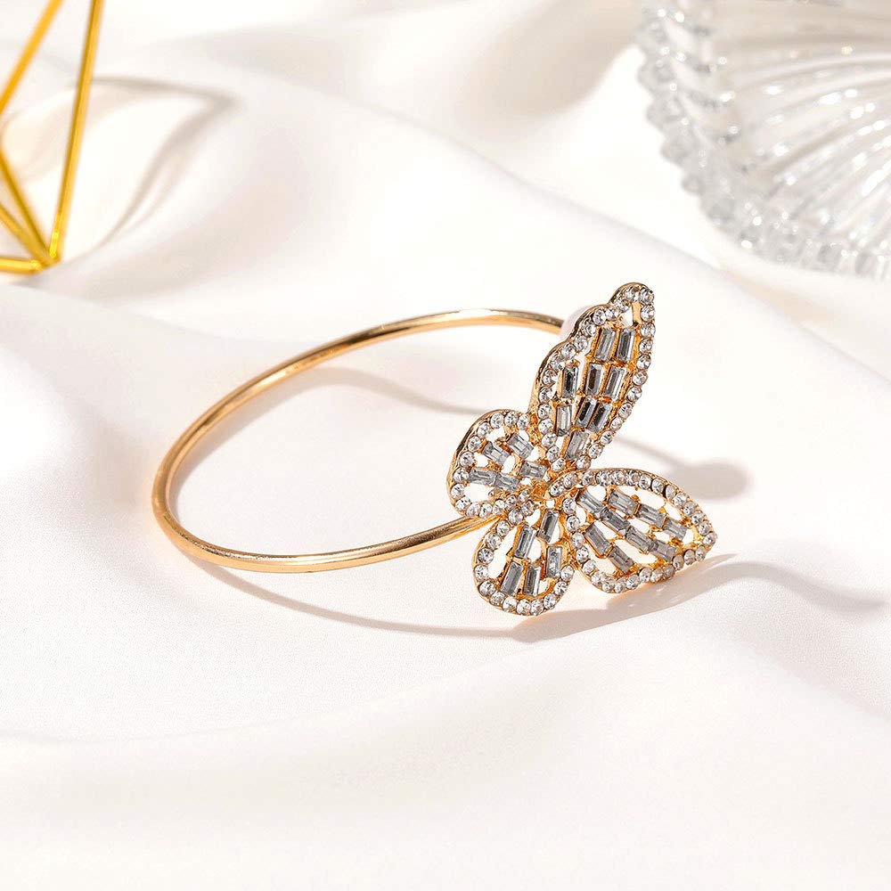 Pulsera de Cristal con Purpurina, Pulsera de Perlas de Mariposa de Cristal, Brazalete Hueco Delicado de Oro, Pulsera de Dama de Honor Nupcial para Boda, joyería para Mujeres y s
