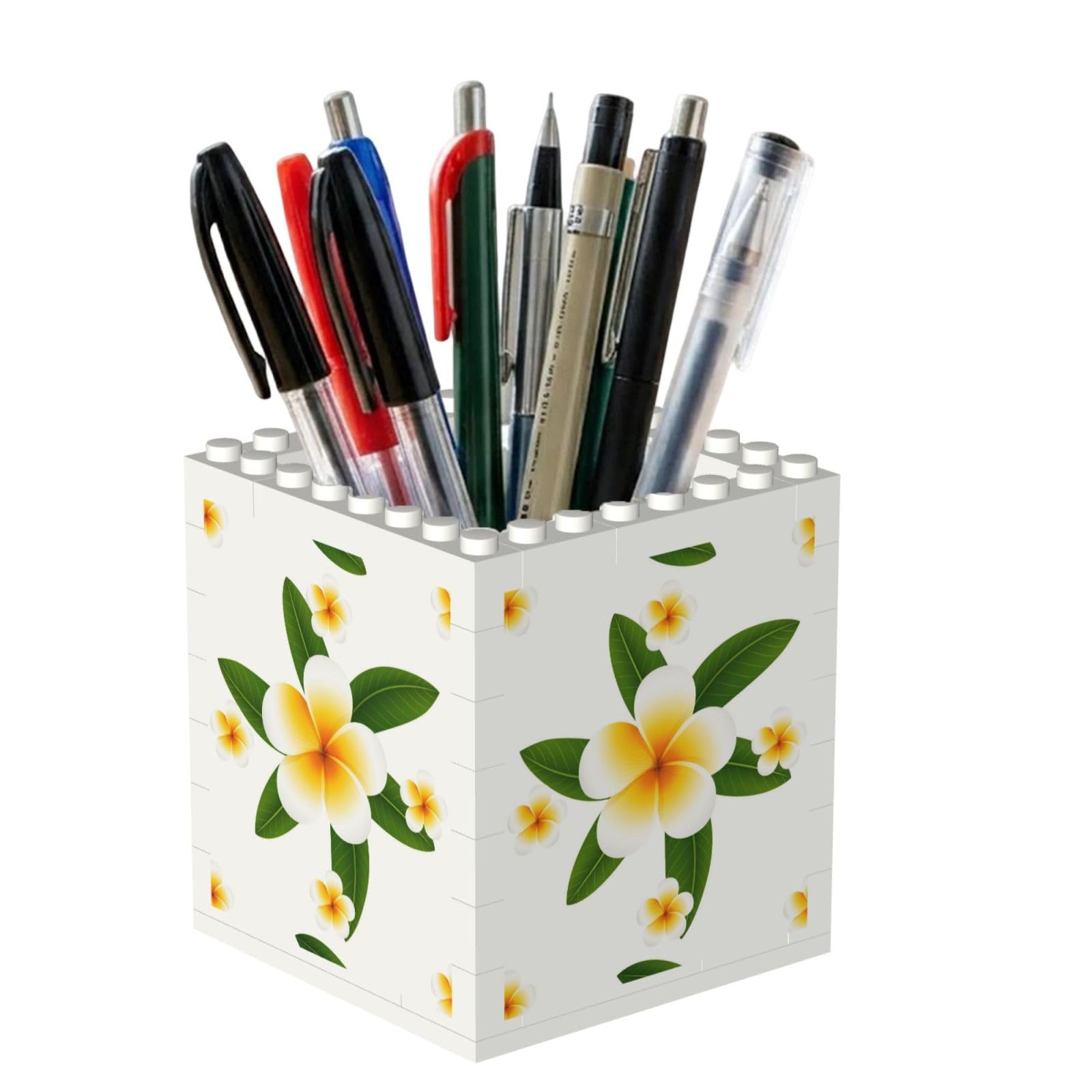 Poadnly Seamless Background Design With Plumeria And Leaves, Pen Pot Pencil Holder for Office Home School, Compact Desk Organiser for Office Stationery