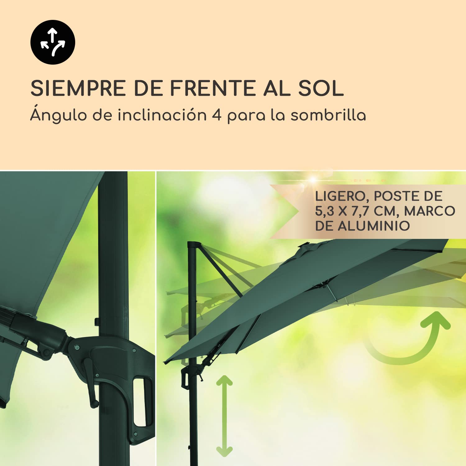 blumfeldt Sombrilla Terraza Exterior, Parasol Jardin con Panel Solar y LED, Sombrilla Jardin y Patio, Sombrillas Terraza Resistentes al Agua y a los Rayos UV, Sombrillas Ajustables sin Base