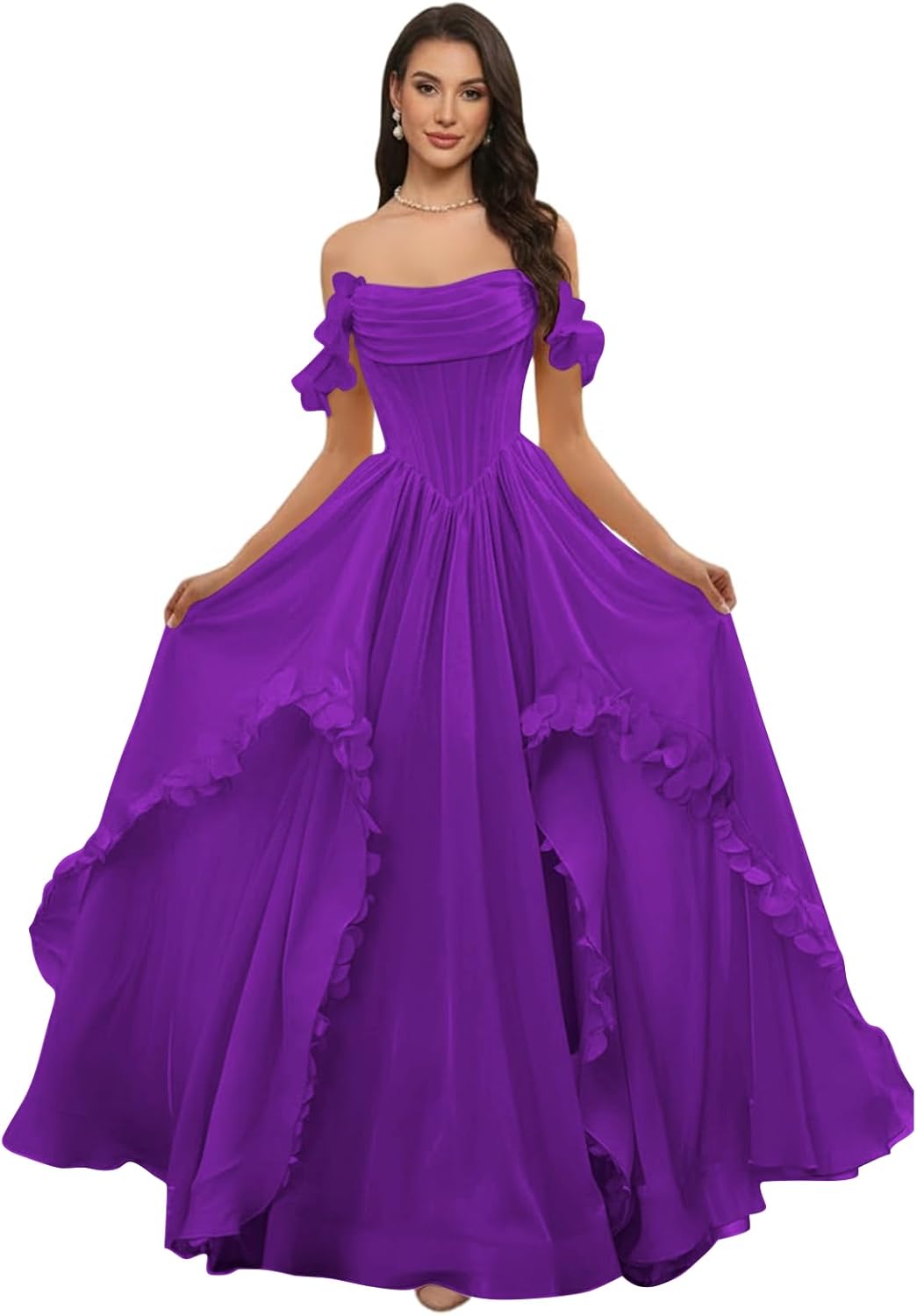 Corset Organza Prom Dresses 2026 3D Flower Off The Shoulder Ball Gown A-Line Ruched Sweet Formal Foral Evening Gown