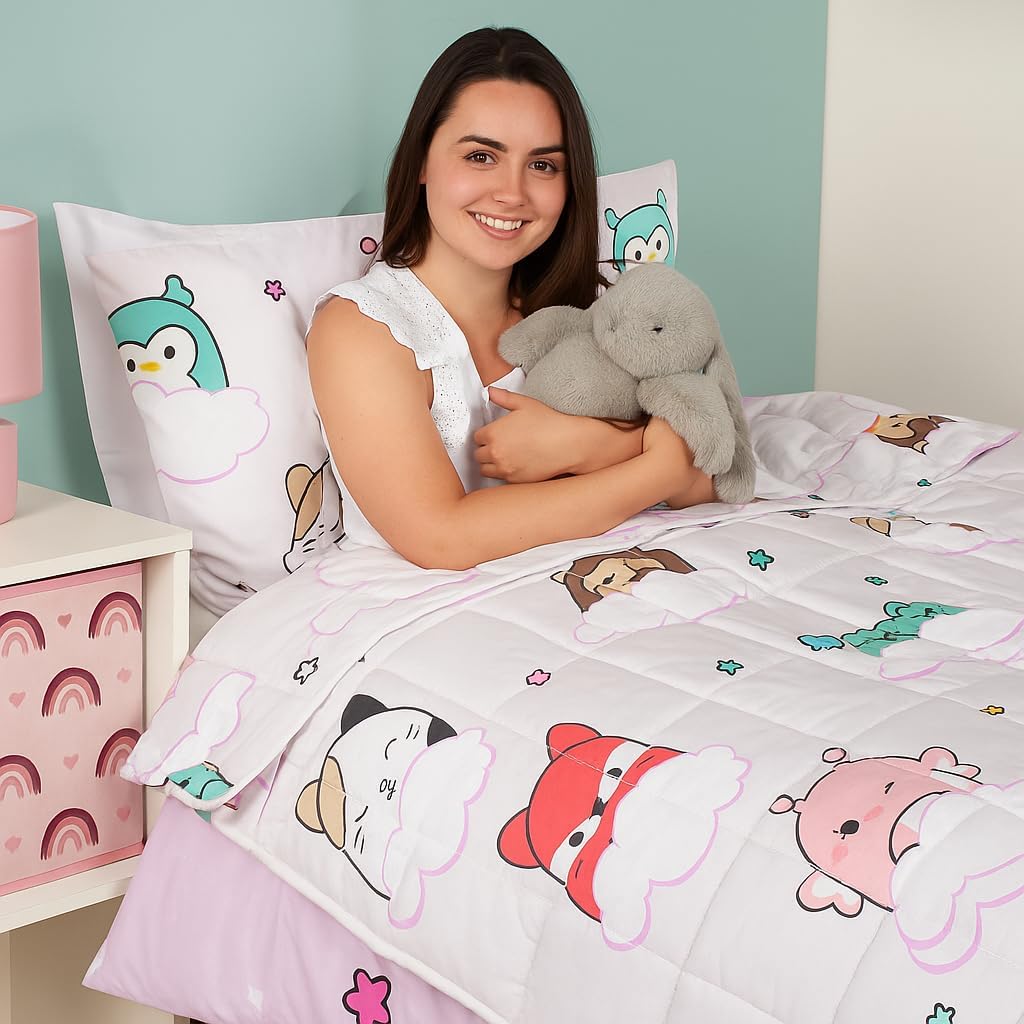 Squishmallows Weighted Blanket for Women 3kg, Cute Cuddly Squishmallows Characters Weighted Blanket Double Bed Sofa Calming Stress Relief Anti Anxiety, Lilac (Disclaimer:Only suitable for age 3+years)