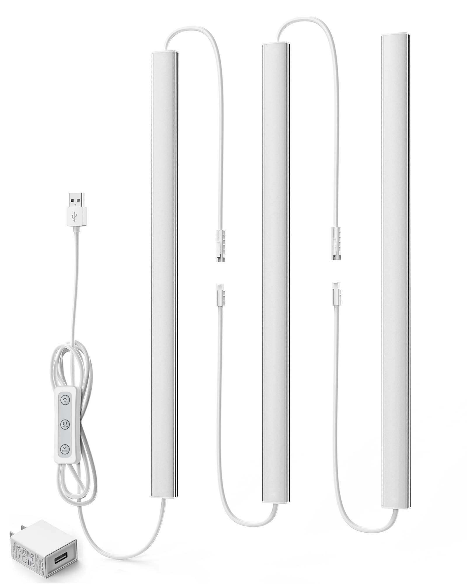 Dimmable USB Under Cabinet Lights - 3 Pack 12" Linkable LED Strips, 6000K Cold White for Kitchen, Desk, Workbench