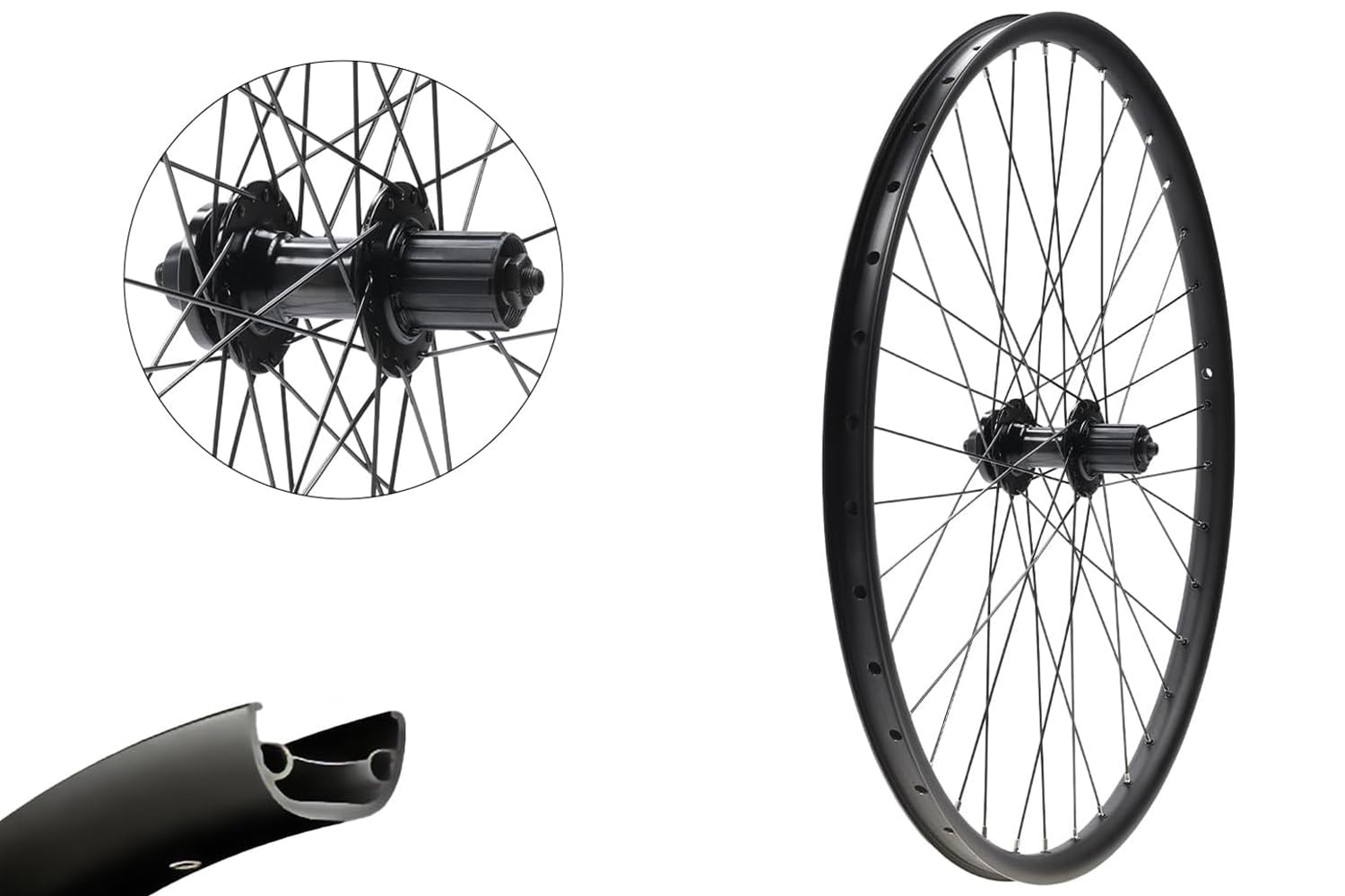 27,5 Zoll Hinterrad MTB Felge 26-584 36 Loch Tubeless Ready Disc 6-Loch für 7/8/9/10-fach Kassette schwarz