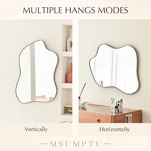 Miniatura 6 de Espejo de pared irregular con forma de onda de latón, espejo de pared con marco de metal para baño, dormitorio, entrada, sala de estar, decoración