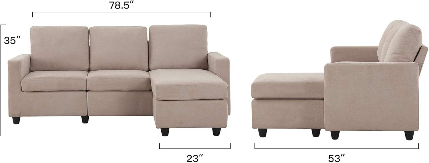 HONBAY L Shaped Couch with Linen Fabric,Convertible, Reversible Sectional Sofa for Small Space, Dark Beige