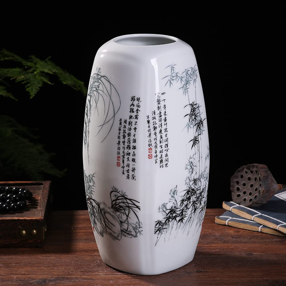 asdchZen Jingdezhen Ceramic Rich Bamboo Vase Chinoiserie Decoration Living Room Padded Floor Straight Hydroponic Vase Decoration
