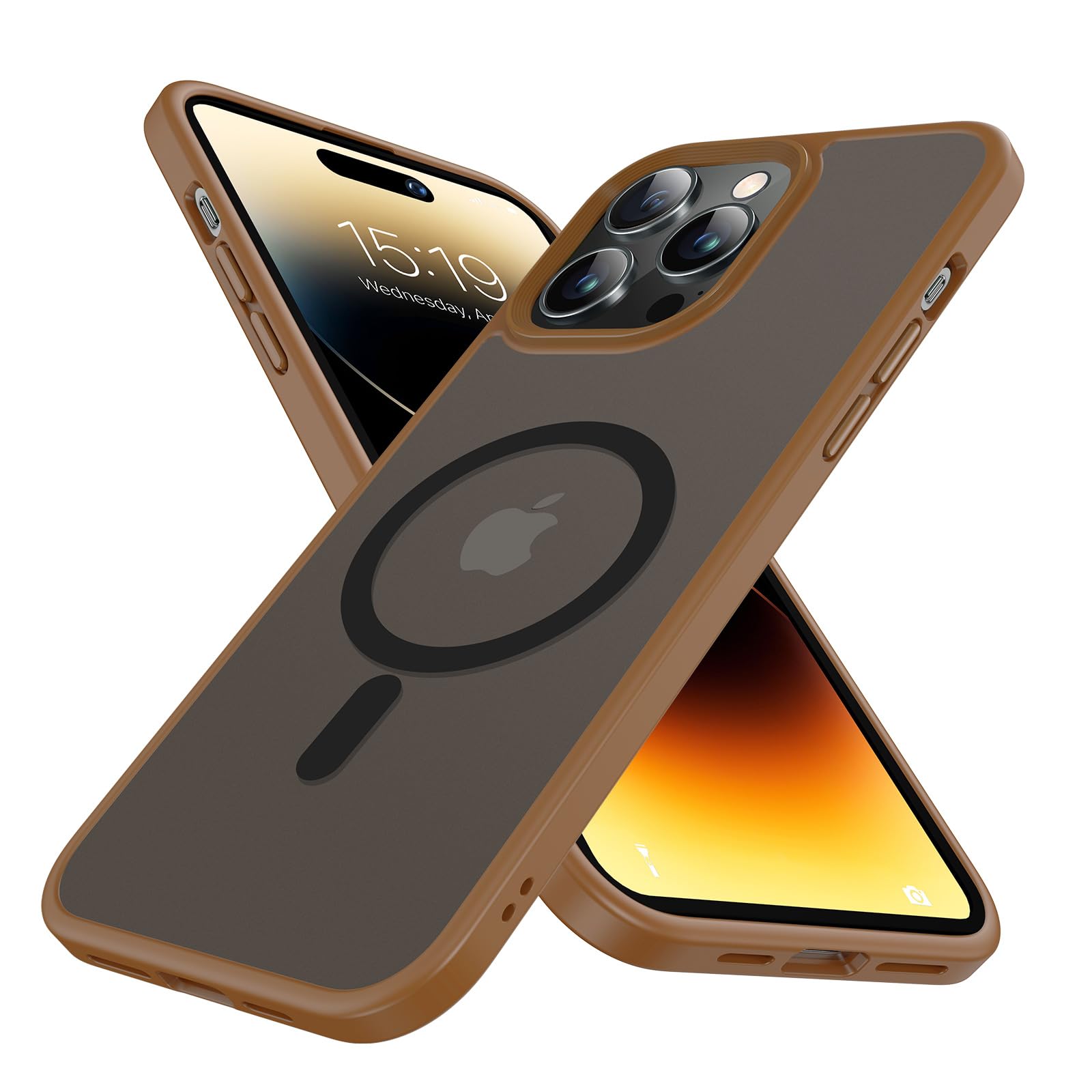Mgnaooi Magnetic Case for iPhone 15 Case [MIL-Grade Drop Tested & Compatible with MagSafe] Translucent Matte Back, Anti-Scratch Shockproof Phone Case for 15 6.1 Inch, Brown