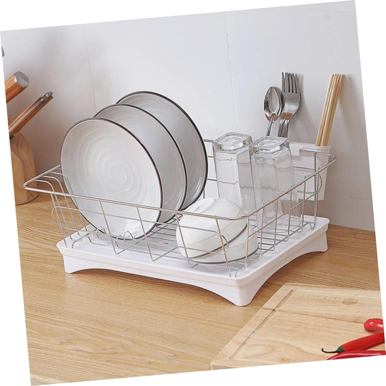 TOPBATHY Égouttoir à Vaisselle Simple Couche en Acier Inoxydable Blanc