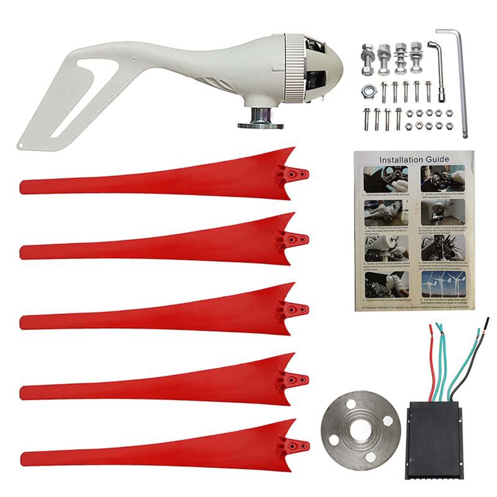 Generatore eolico a turbina eolica con 5 lame controller impermeabile per uso domestico trifase AC a magnete permanente turbina eolica rossa 800 W 12 V 24 48 V