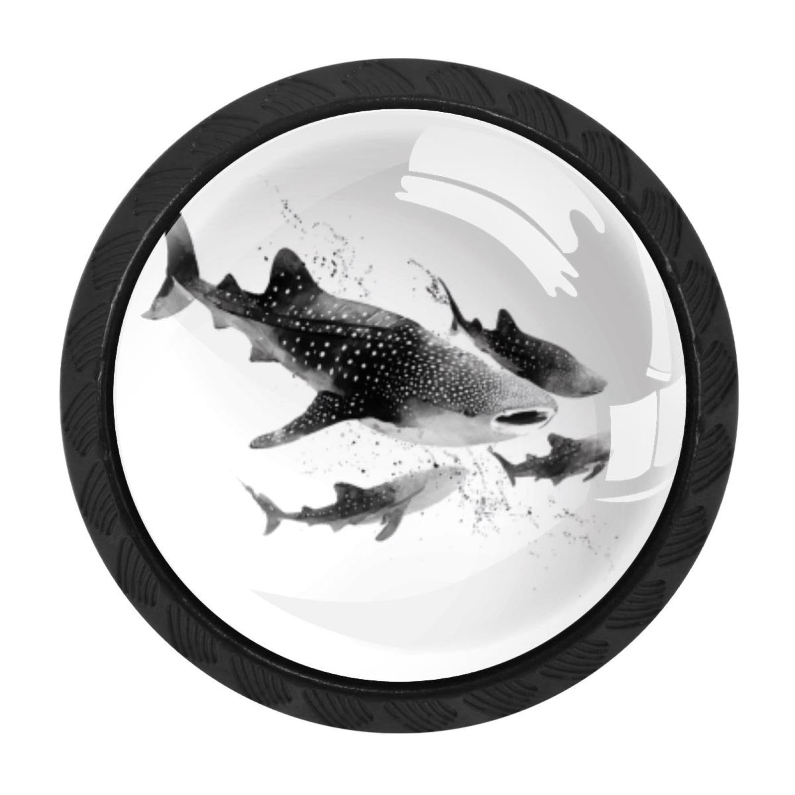 CHENZZZZ 4 Pack Black Ink Painting Sea Animals Whale Sharks (2) Cabinet Pulls with Screws, Kitchen Cabinet Knobs Hardware