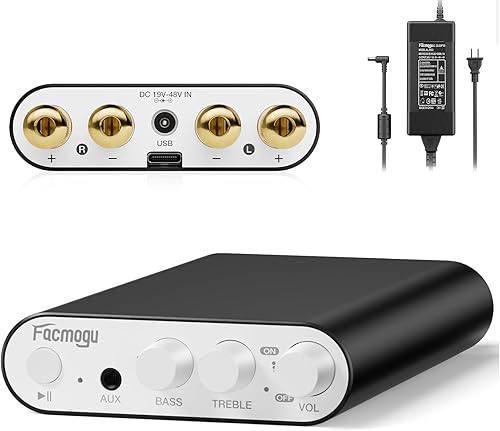 Miniatura 12 de Facmogu M6 200W Mini amplificador de potencia Bluetooth 5.0, amplificador de audio HiFi estéreo mini de 100Wx2 de doble canal con entrada Negro