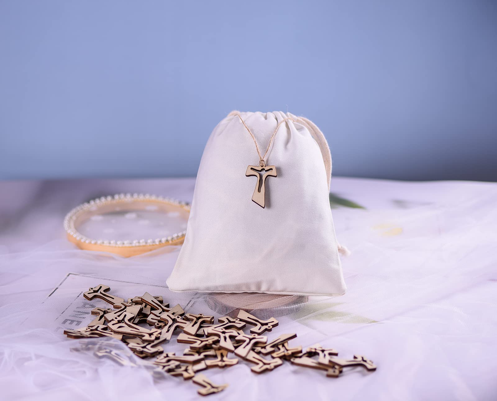 55 Pendenti Croce In Legno Per Comunione + Rotolo Juta 10m - Per Bomboniere, Segnaposto - Foto 7