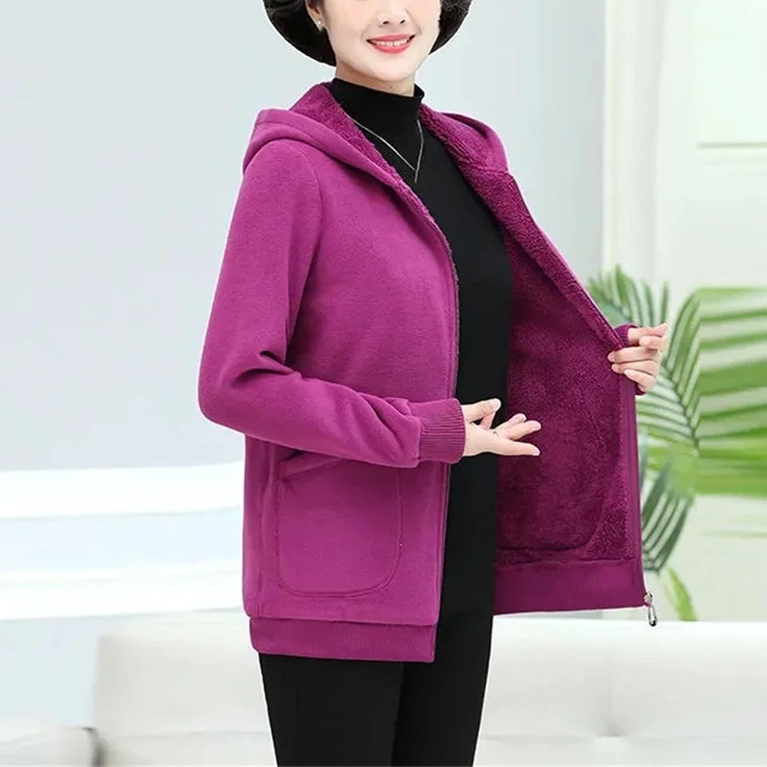 Middle-Aged Elderly Women's Long Coat Winter Jacket Large Size Hooded Polar Fleece Sportshirt Female Top