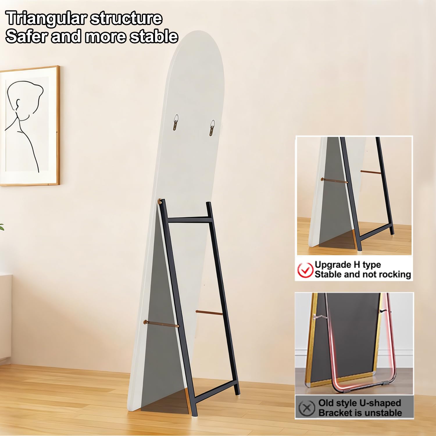 devesanter Bogen Ganzkörperspiegel 49×159 cm Weiß Sockel Standspiegel hängend oder lehnend an die Wand groß Bodenspiegel für Schlafzimmer Wohnzimmer oder Ankleidezimmer (Weiß)