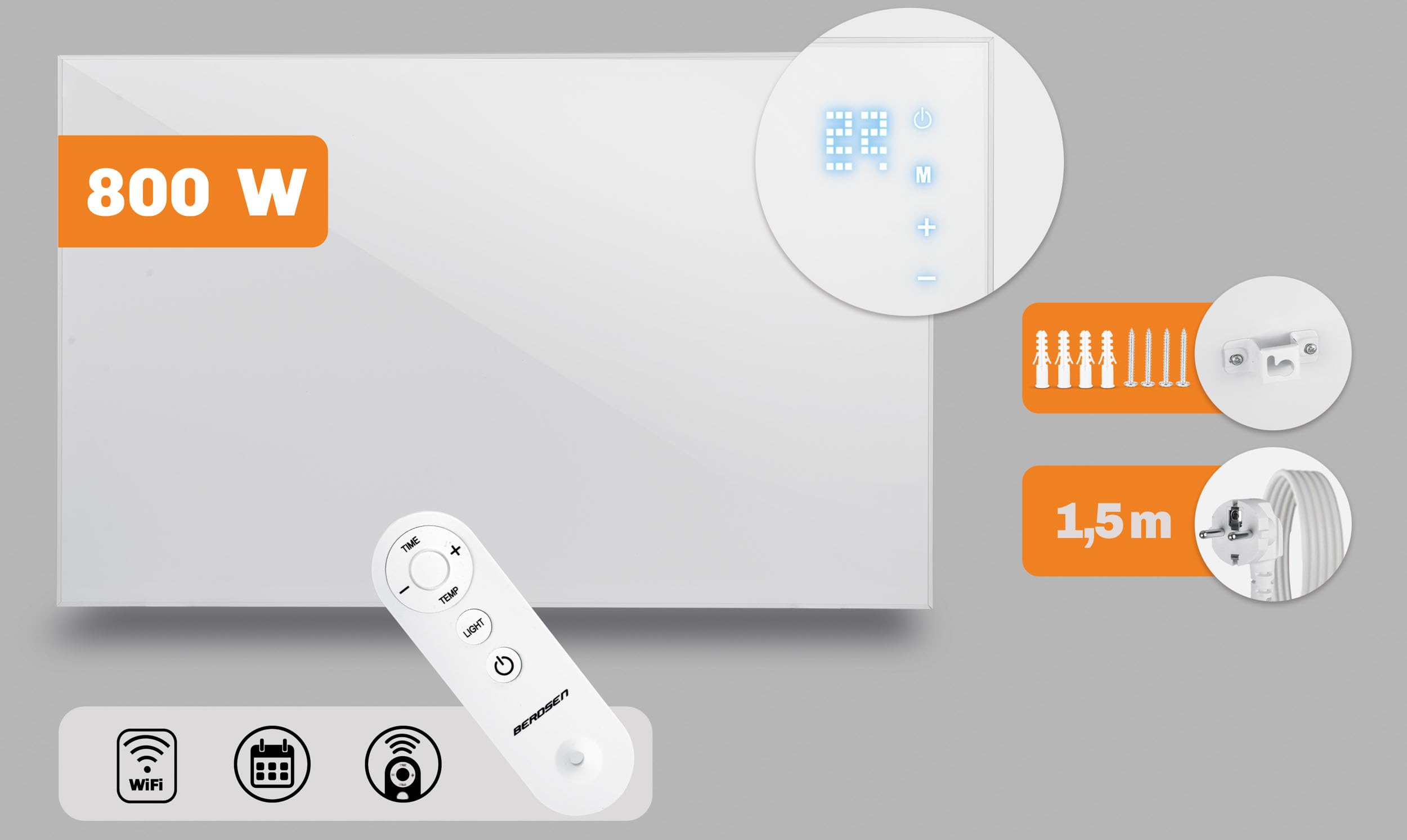 Berdsen Grzejnik na Podczerwień 800W - WiFi Tuya - Panel Grzewczy - Sterowanie Aplikacją - Energooszczędny - Ochrona przed Przegrzaniem - Ogrzewanie Domowe - Biały