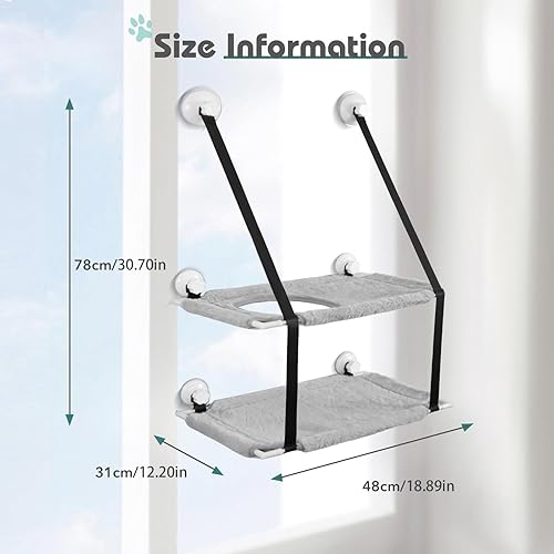 Miniatura 2 de ZQOZQO Hamaca para ventana de gato, asiento de gato resistente, percha para ventana de gato para gatos de interior, bandeja individual y doble de