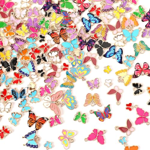 MARFOREVER 120 Pcs Butterfly Charms for Jewelry Making Mixed Butterflies Charms Assorted Gold Enamel Butterfly Pendants for DIY Necklace Bracelet Earrings Making Supplies Gifts for Mother Women Girls