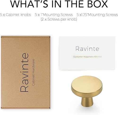 Miniatura 140 de Ravinte Paquete de 50 pomos de gabinete de cocina de 1-1/4 pulgadas, pomos redondos sólidos para cajones de aparador, pomos de tocador negro mate