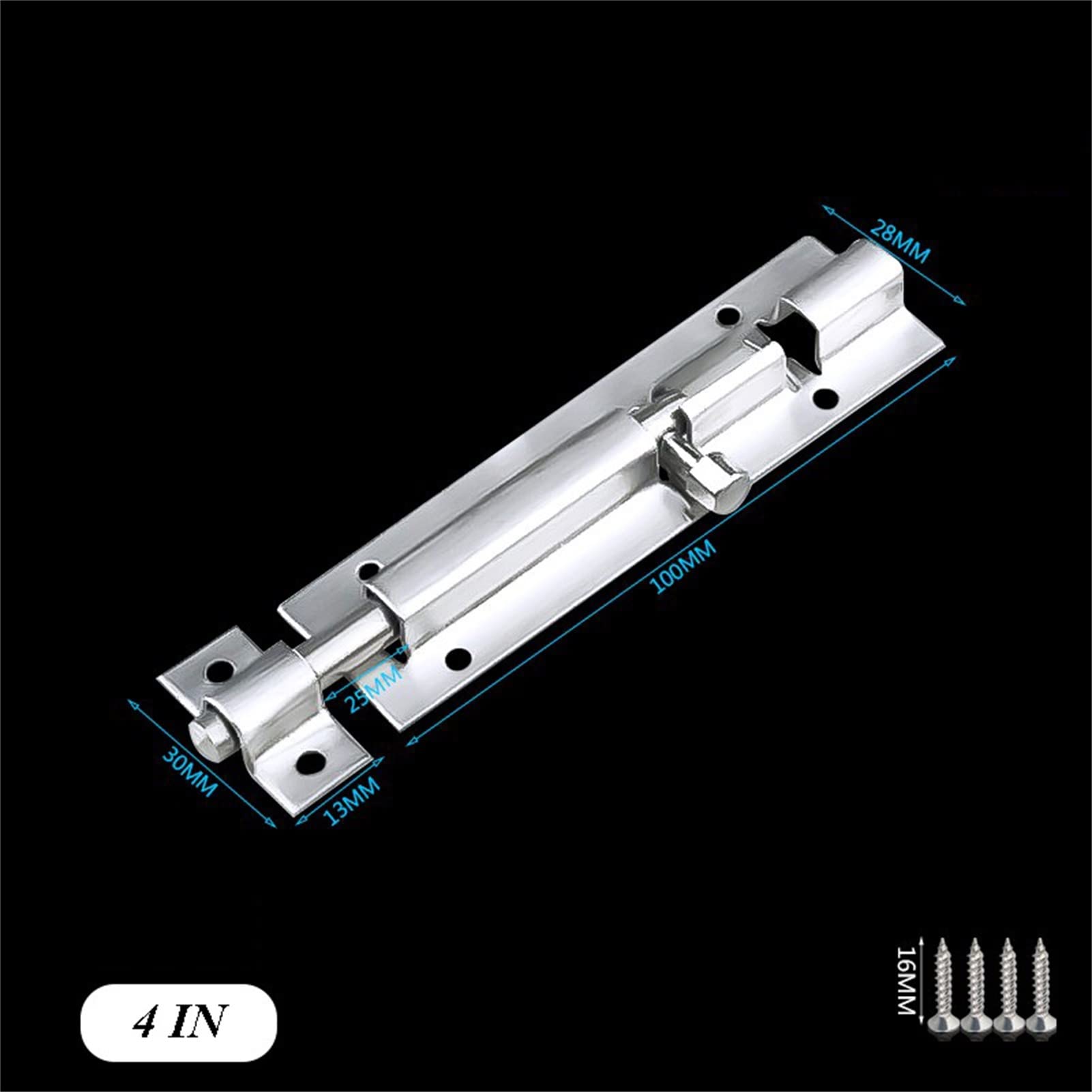 Cerradura for Puerta corredera, pestillo de Seguridad, 4 Pernos deslizantes, con Tornillos. Acero Inoxidable Estilo Retro for Puertas baño, Vallas y cobertizos(4 in)