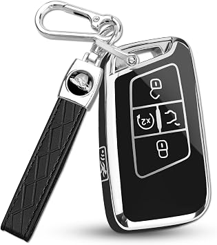 QBUC for Volkswagen Key Fob Cover with Keychain Chrome Trim,Black