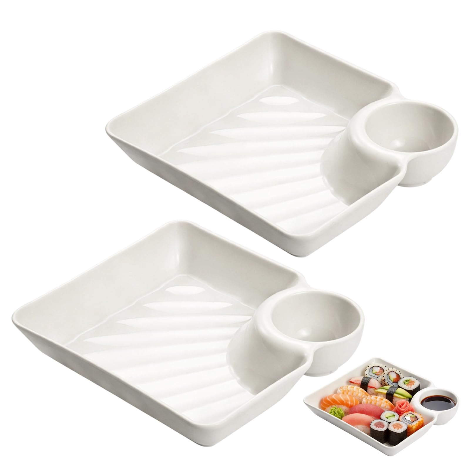 QhgPnt 2PCS Chip and Dip Serving Set,Dip Bowl Set, White Serving Dishes for Snacks and Appetisers, Dipping Bowls with Food Tray Design, Ideal for Serving Plates and Tapas Dishes