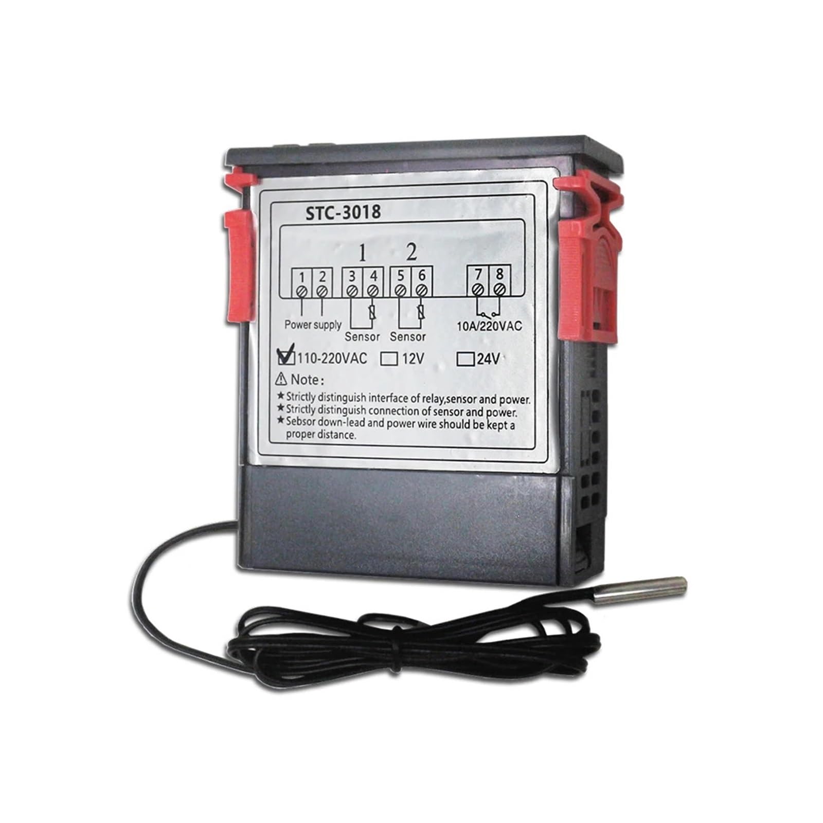 Sterownik temperatury STC-3018 Cyfrowy regulator temperatury 110 V 220 V do inkubatora termostat z wyjściem przekaźnikowym 10A/240 V, do ogrzewania i chłodzenia (With 1m tester line)