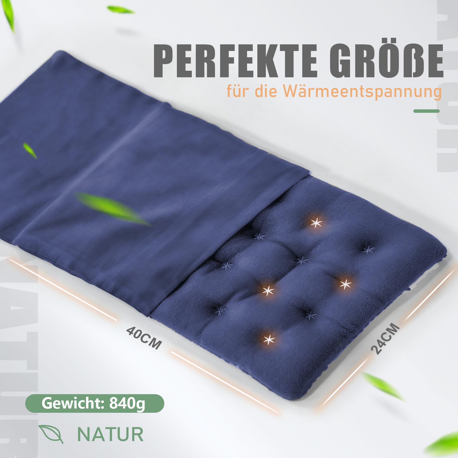 uncn Kirschkernkissen Mikrowelle 40x24 cm, Körnerkissen groß, Wärmekissen Mikrowelle mit abnehmbarer und waschbarer Außenhülle, Dunkelblau