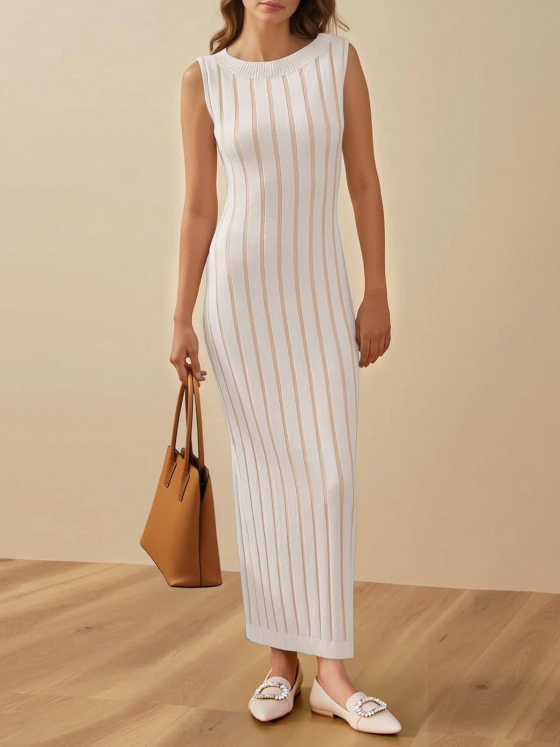 Wenrine Womens Sleeveless Sweater Dress Mock Neck Ribbed Knit Fall Tank Maxi Dresses - Image 3