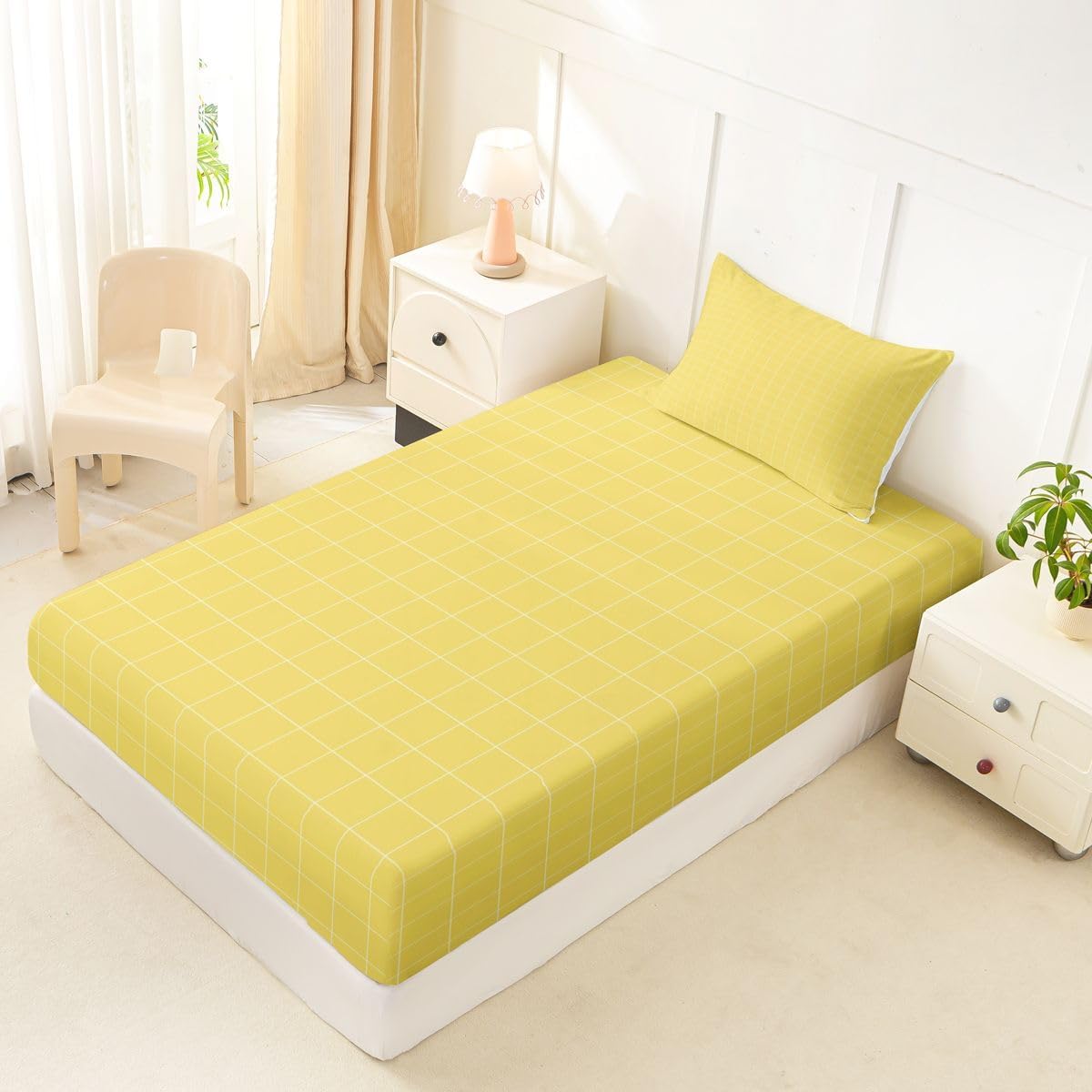 Erosebridal Yellow Lattice Fitted Sheet Twin Size ∣ image 3