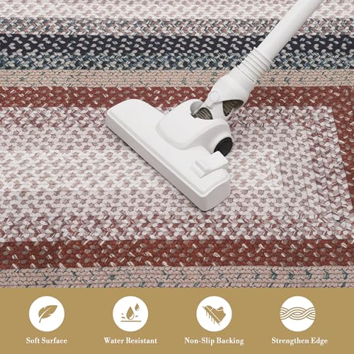 GAOMON Entryway Rug 3x5 Non Slip Washable Rug Braided Print Low Pile Floor Cover Indoor Soft Kitchen Mat Ultra-Thin Non-Shedding Farmhouse Floor Carpet for Bedroom Laundry Under Table Office Blue/Red