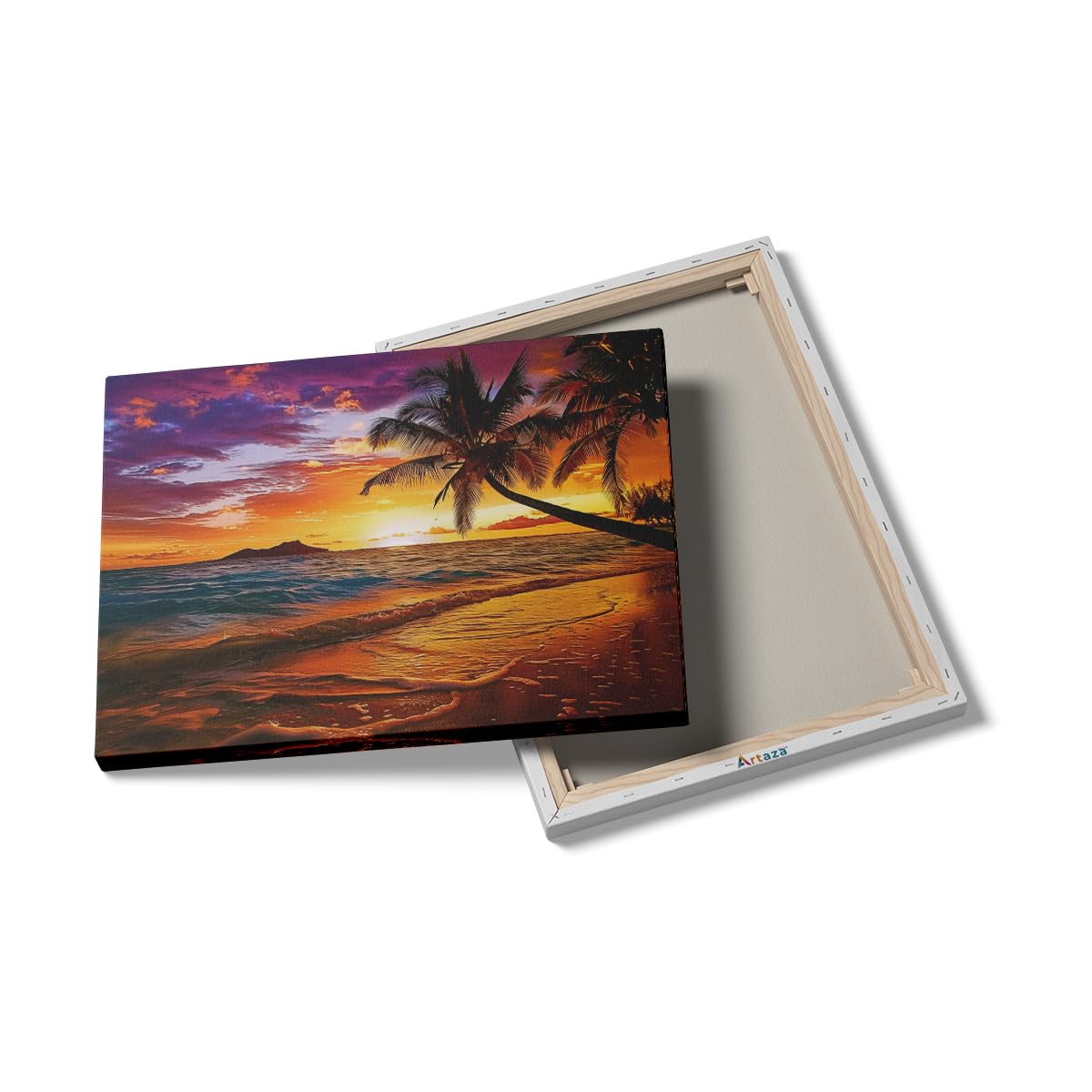 Artaza Leinwand Bilder Sonnenuntergang Strand - 80x60 cm - Wanddeko Meer - Wandbilder Palme Karibik - Deko Wohnzimmer