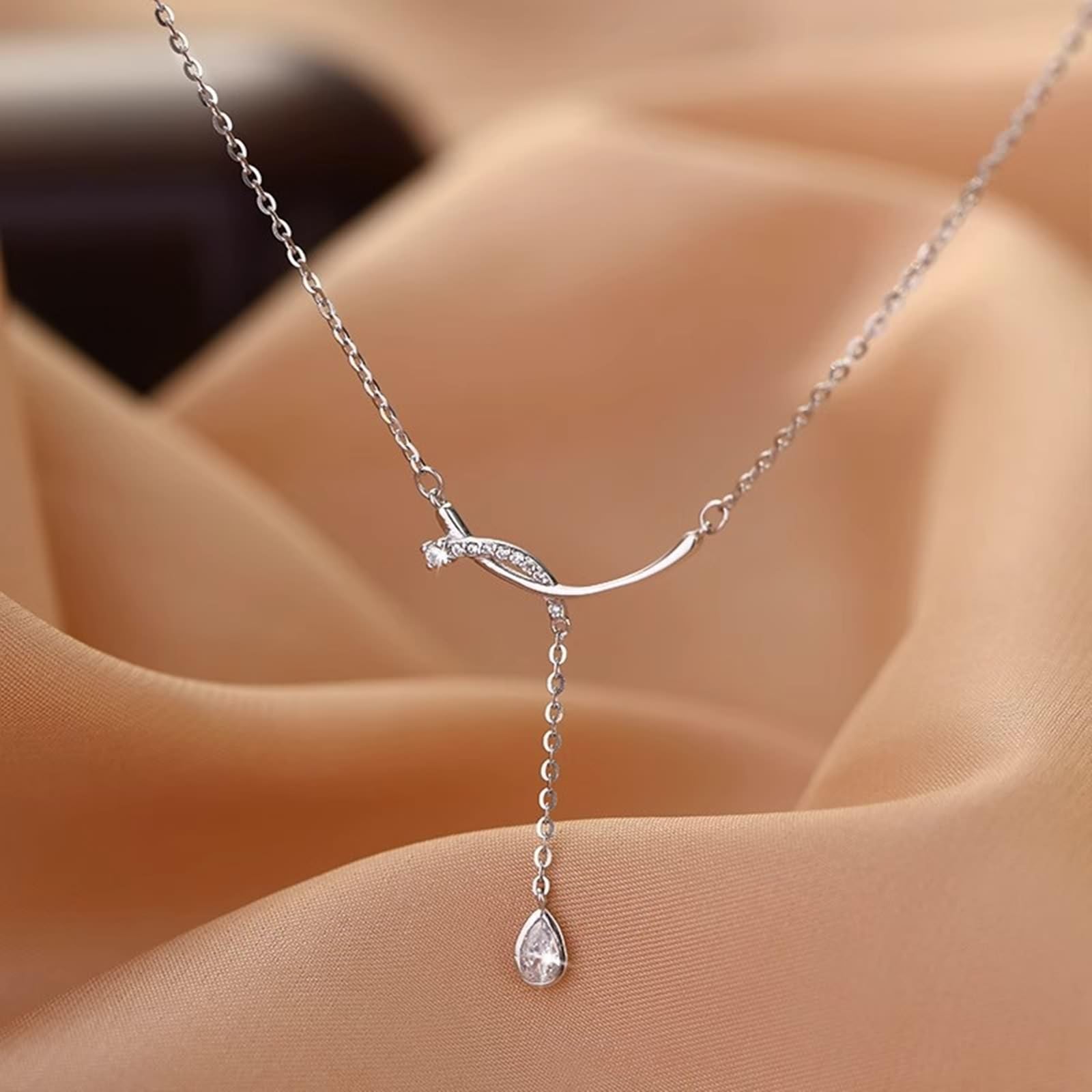 Collares auténticos para mujer, joyas de oro blanco Au 375/585/750, cadena para mujer, colgante de borla, gota con moissanita, talla blanca, 9 K/14 K/18 K, oro blanco para mujer, 40 + 5