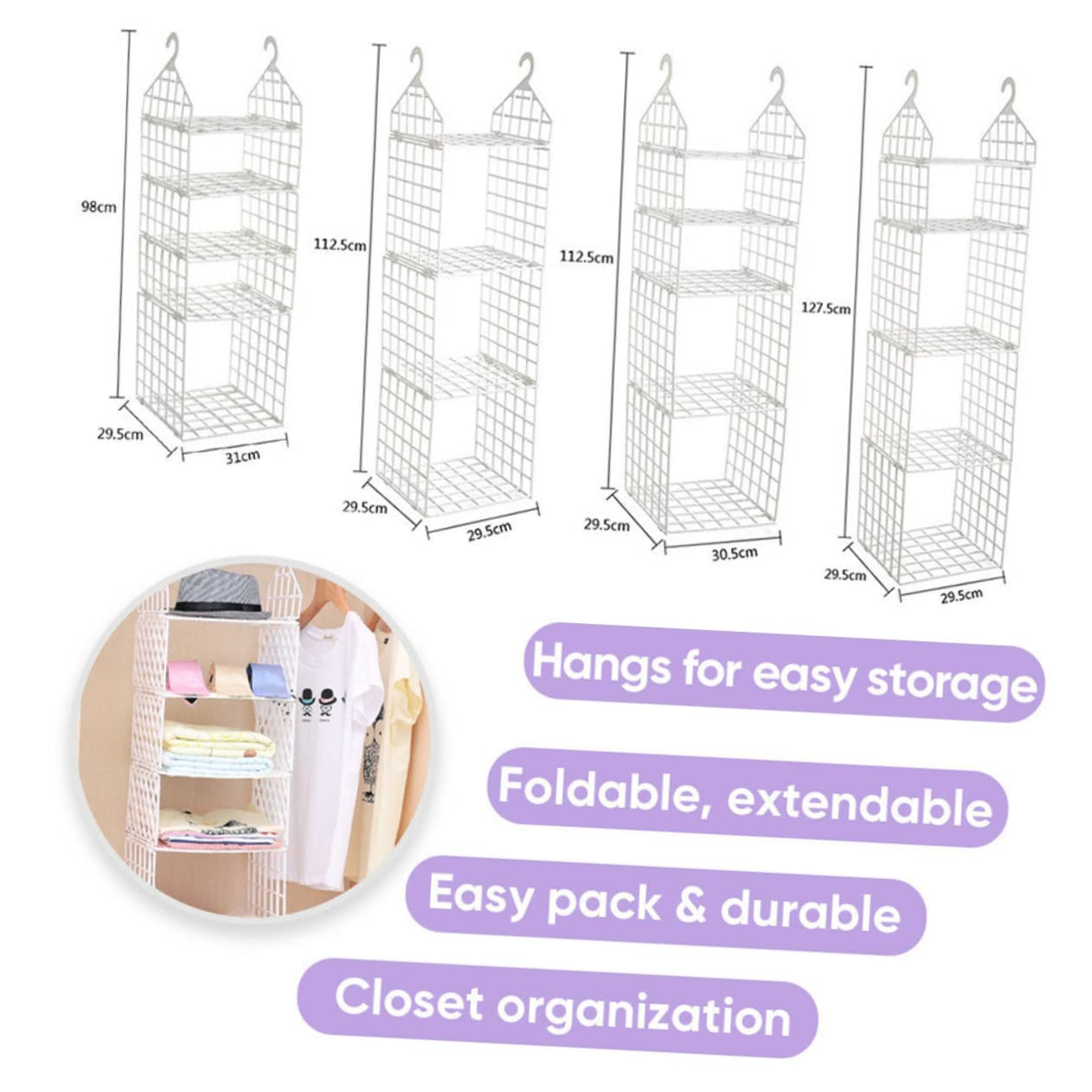 LABRIMP Organizer da Armadio Sospeso Pieghevole a Tre Grandi Strati in Pp | Bianco, Design Ventilato a Griglia Ampia Apertura, per Accessori e Cappelli